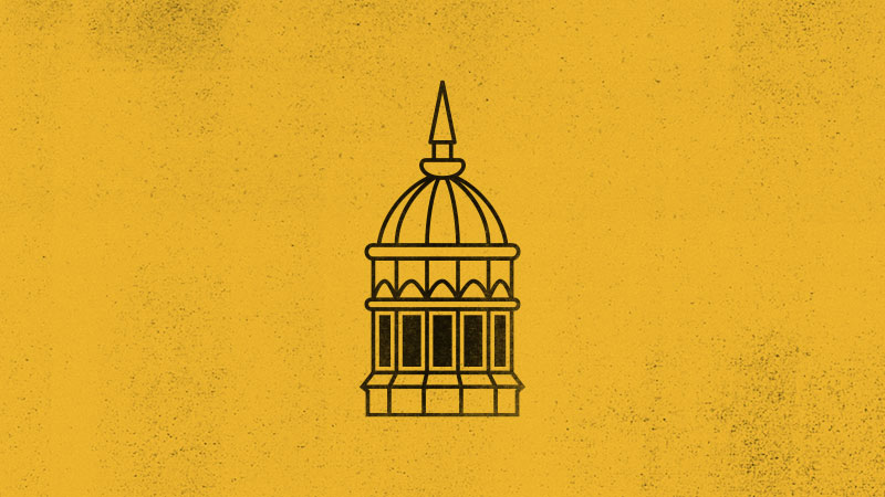 Line drawing of the dome and spire of Jesse Hall