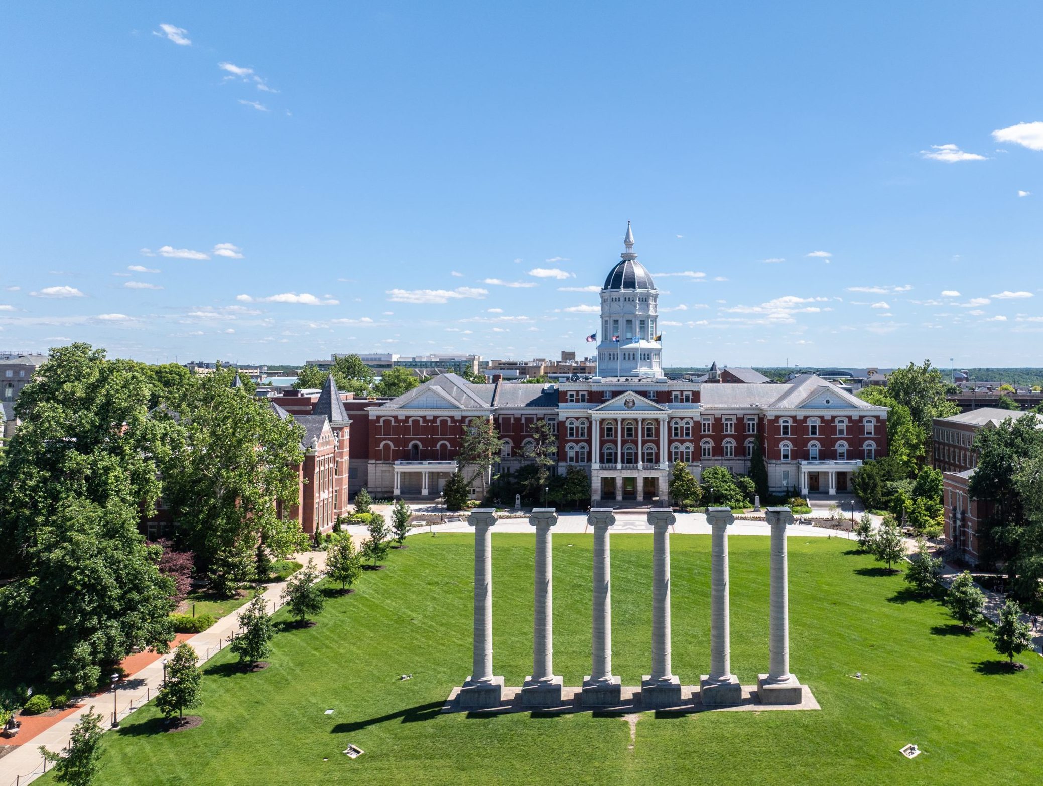 Arial view of Jesse Hall and the Columns